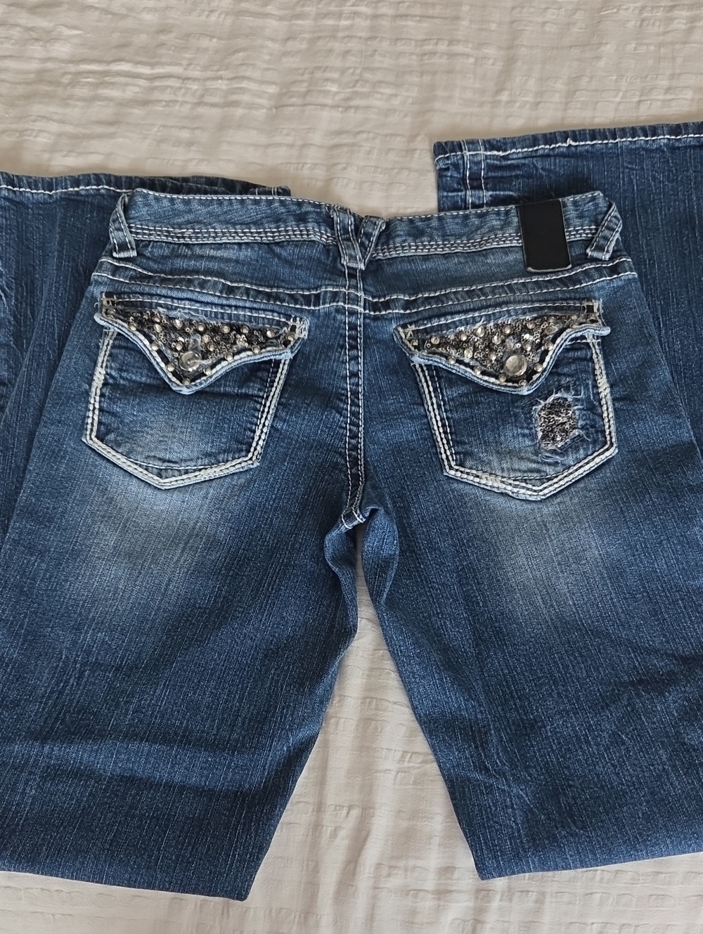 Vanity Premium Collection Sequin Rhinestone Embellished Bootcut Jeans, 27W,33L